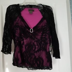 Uniform Designer Black Lace pink lining blouse sz